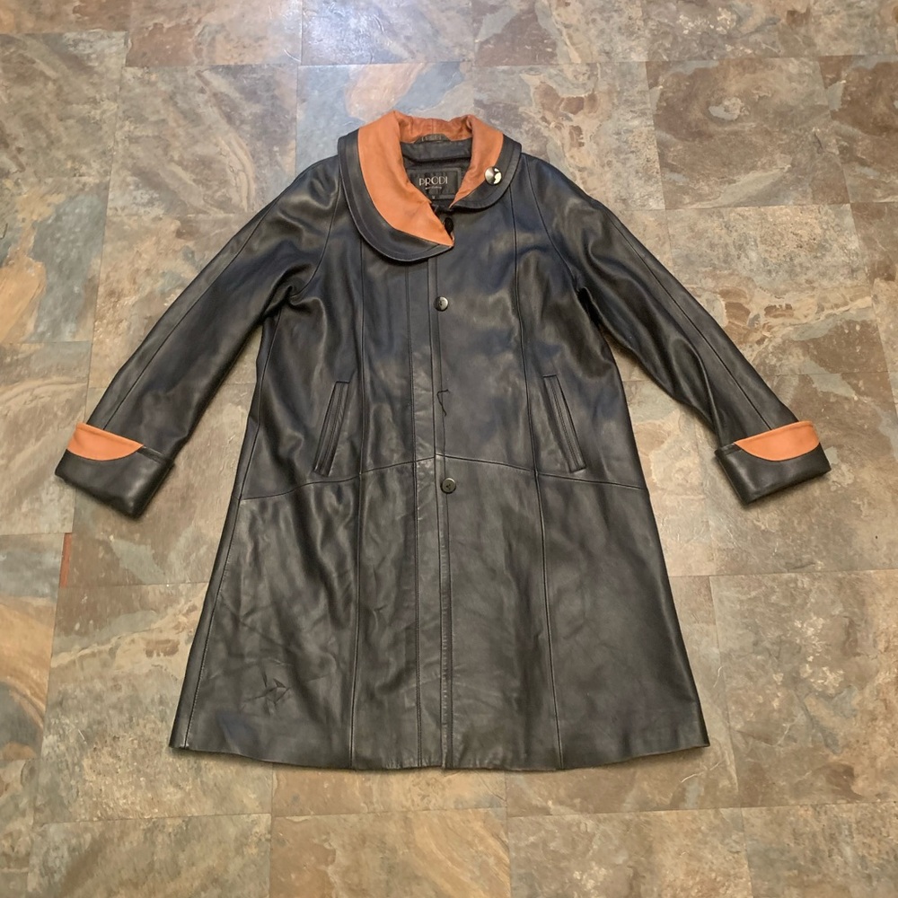 Prodi black leather coat, size M